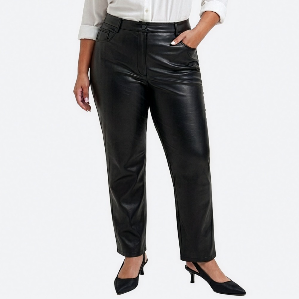 Wilfred Aritzia Melina Faux Leather Pants Black 14 XL High‎ Rise Straight Leg